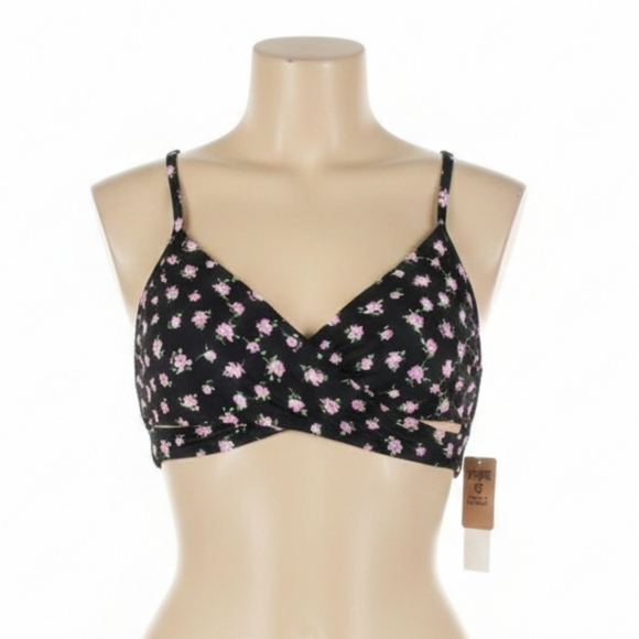 PINK Victoria's Secret Other - NWT Victoria's Secret Pink Body Wrap Bikini Top, Black With Pink Flowers, Sz M